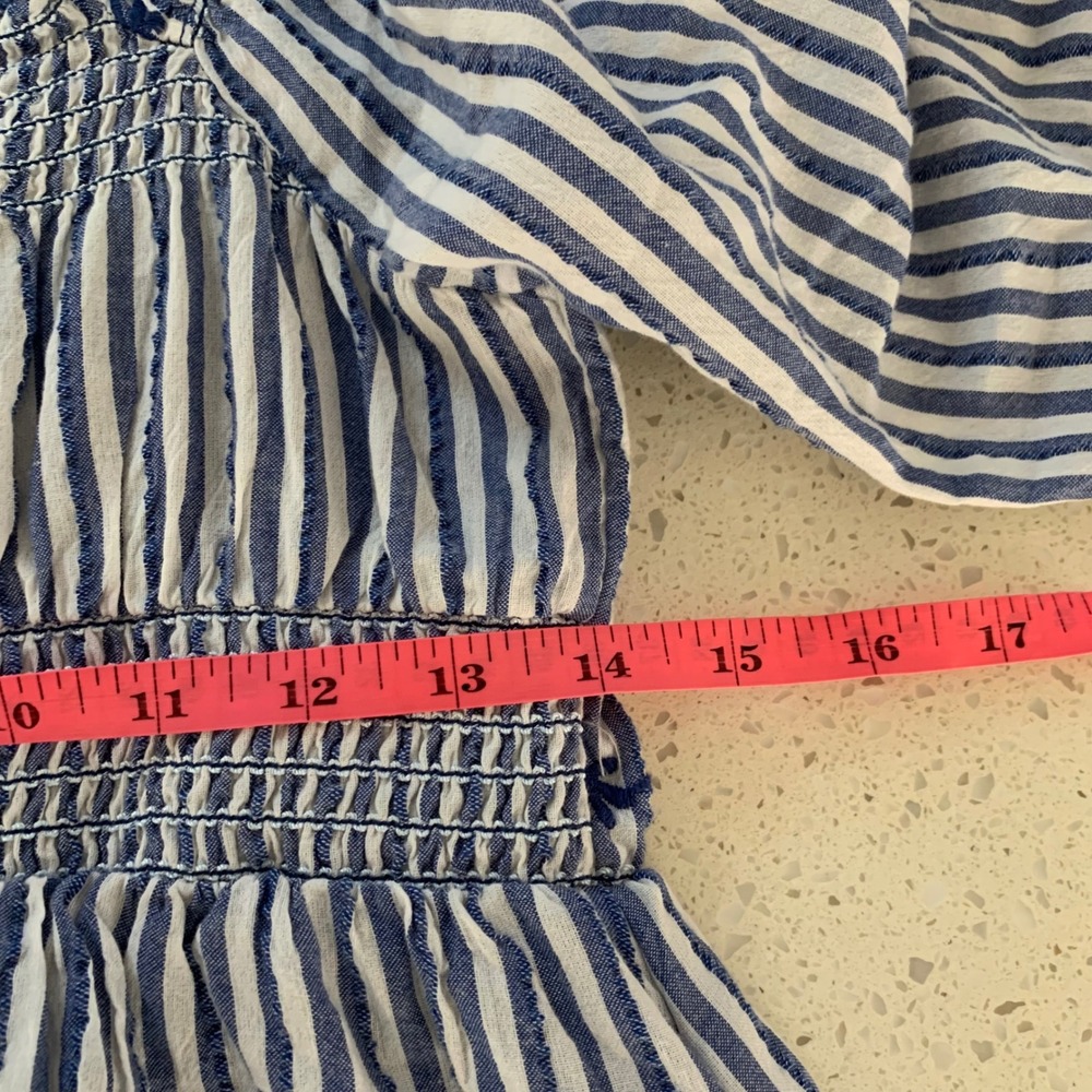 American Eagle Blue White Striped Smocked Puff Sleeve Mini Dress Womens Medium - Picture 4 of 9